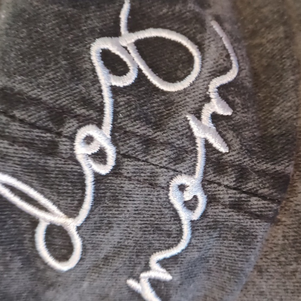 "Dog Mom" Embroidered and Distressed Charcoal Gray Adjustable Hat - Picture 2 of 6